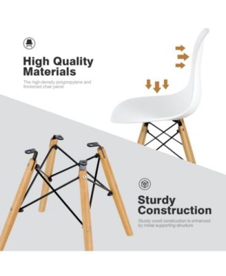Set of 4 Modern Armless Dining Chairs Plastic Chairs with Wood Legs-White