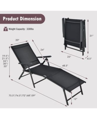 Patio Foldable Chaise Lounge Chair with Backrest and Footrest-Black