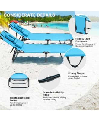 Beach Chaise Lounge Chair with Face Hole and Removable Pillow-Turquoise