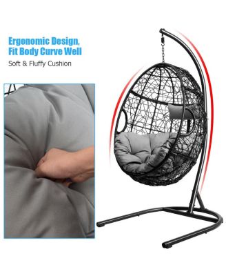 Hanging Cushioned Hammock Chair with Stand -Gray