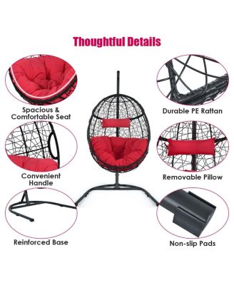 Hanging Cushioned Hammock Chair with Stand-Red