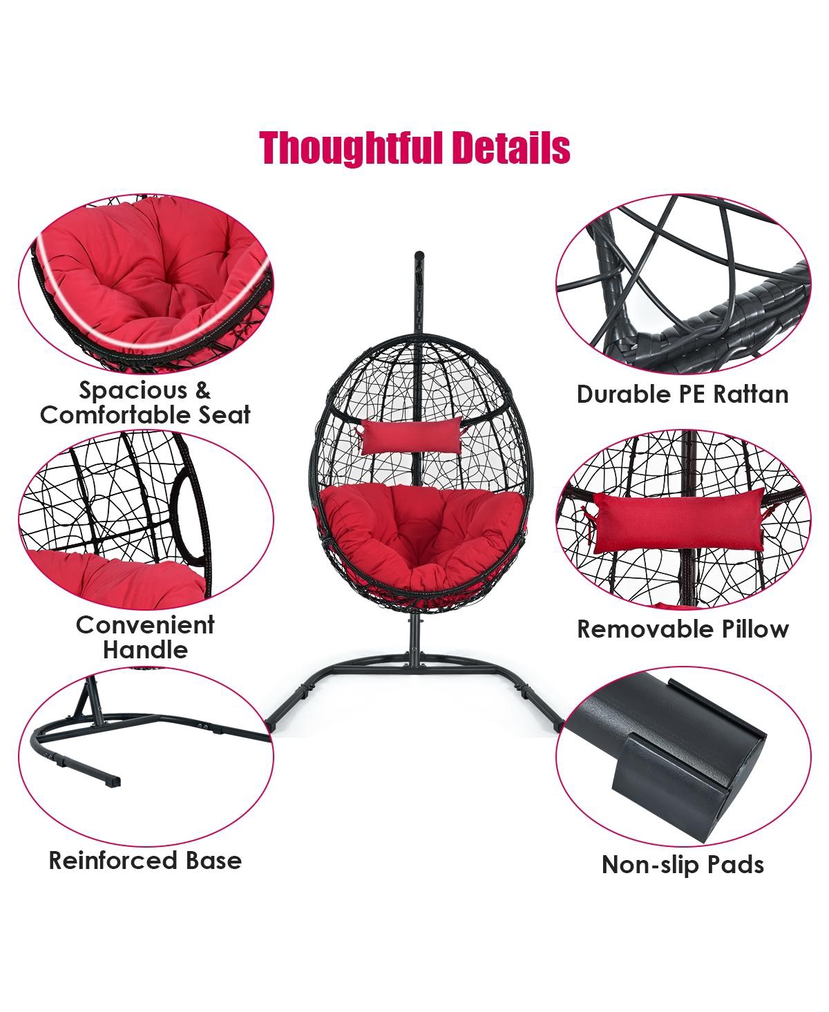 Sugift Hanging Cushioned Hammock Chair with Stand-Red