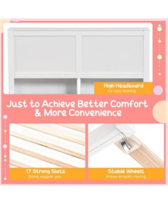 Kids Wooden Platform Bed with Trundle Storage Headboard-Full Size