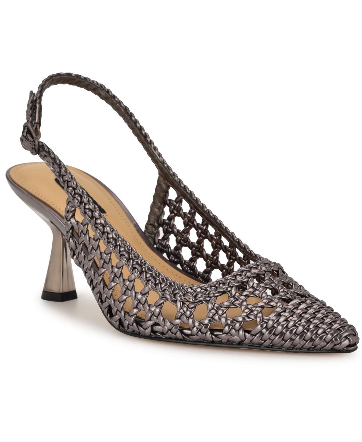 Nine West Women's Madalene Woven Slingback Kitten Heel Pumps In Pewter