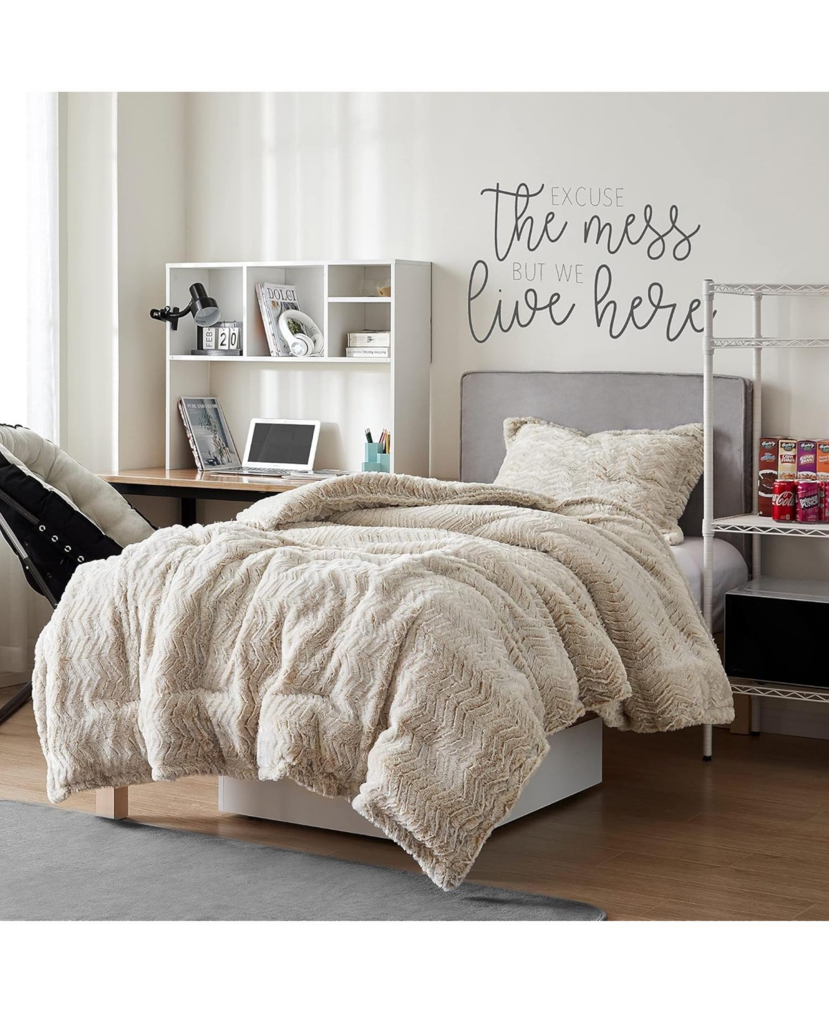 Peak of Cozy - Coma Inducer Oversized Comforter Set - Chevron Frosted Taupe