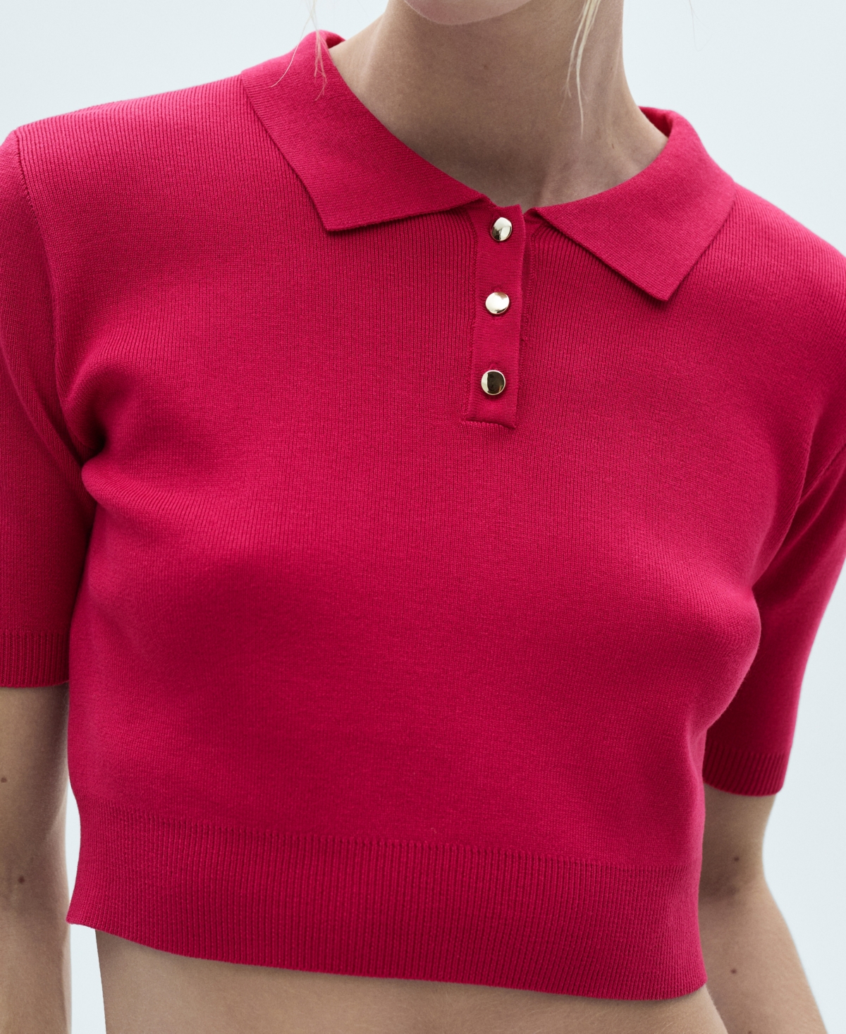 Mango Women's Cropped Knitted Polo Shirt