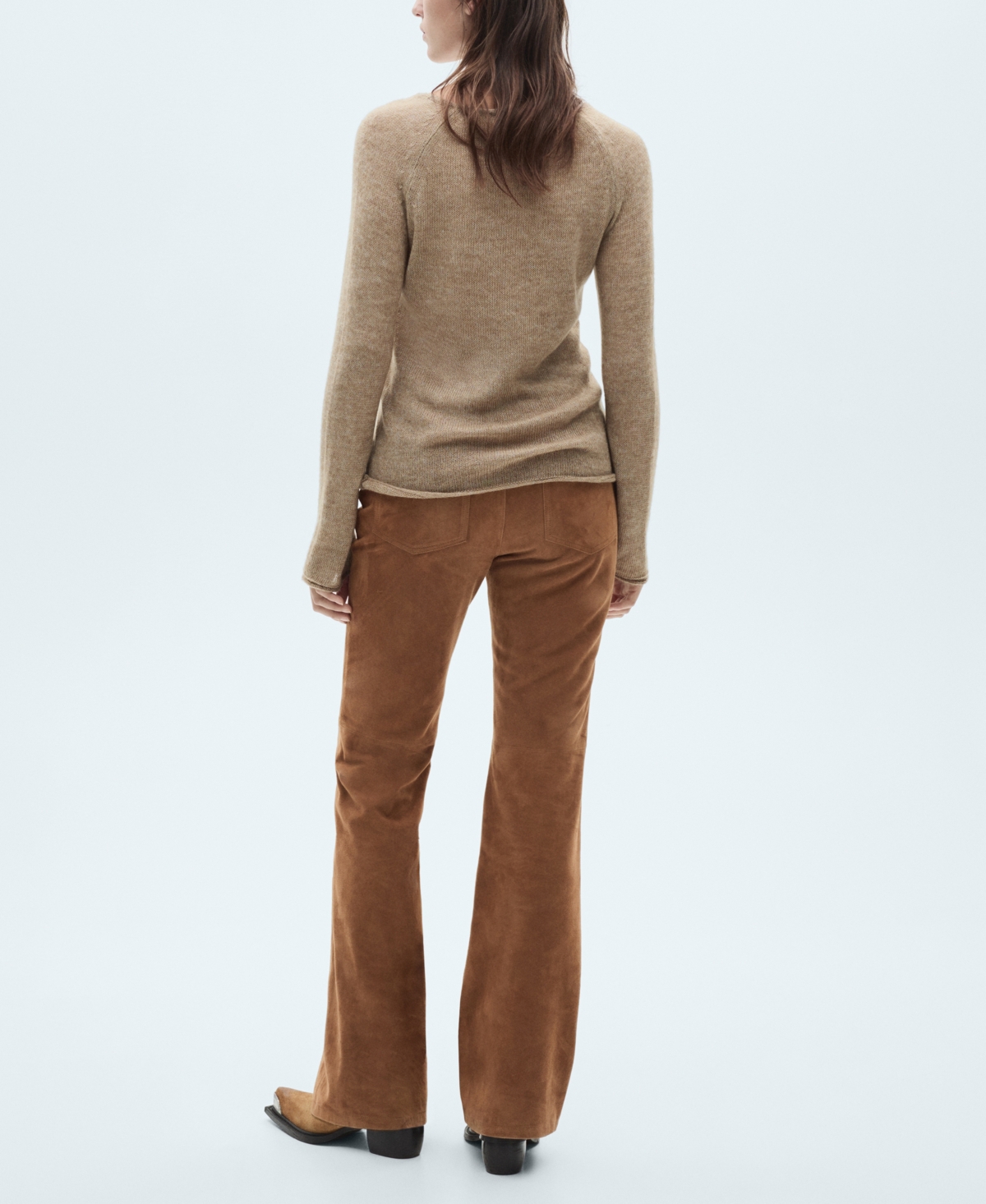 Mango Women's Round-Neck Knitted Sweater -Beige