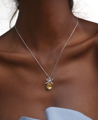 Cubic Zirconia Bow Drop Pendant Necklace, 16" + 2" extender