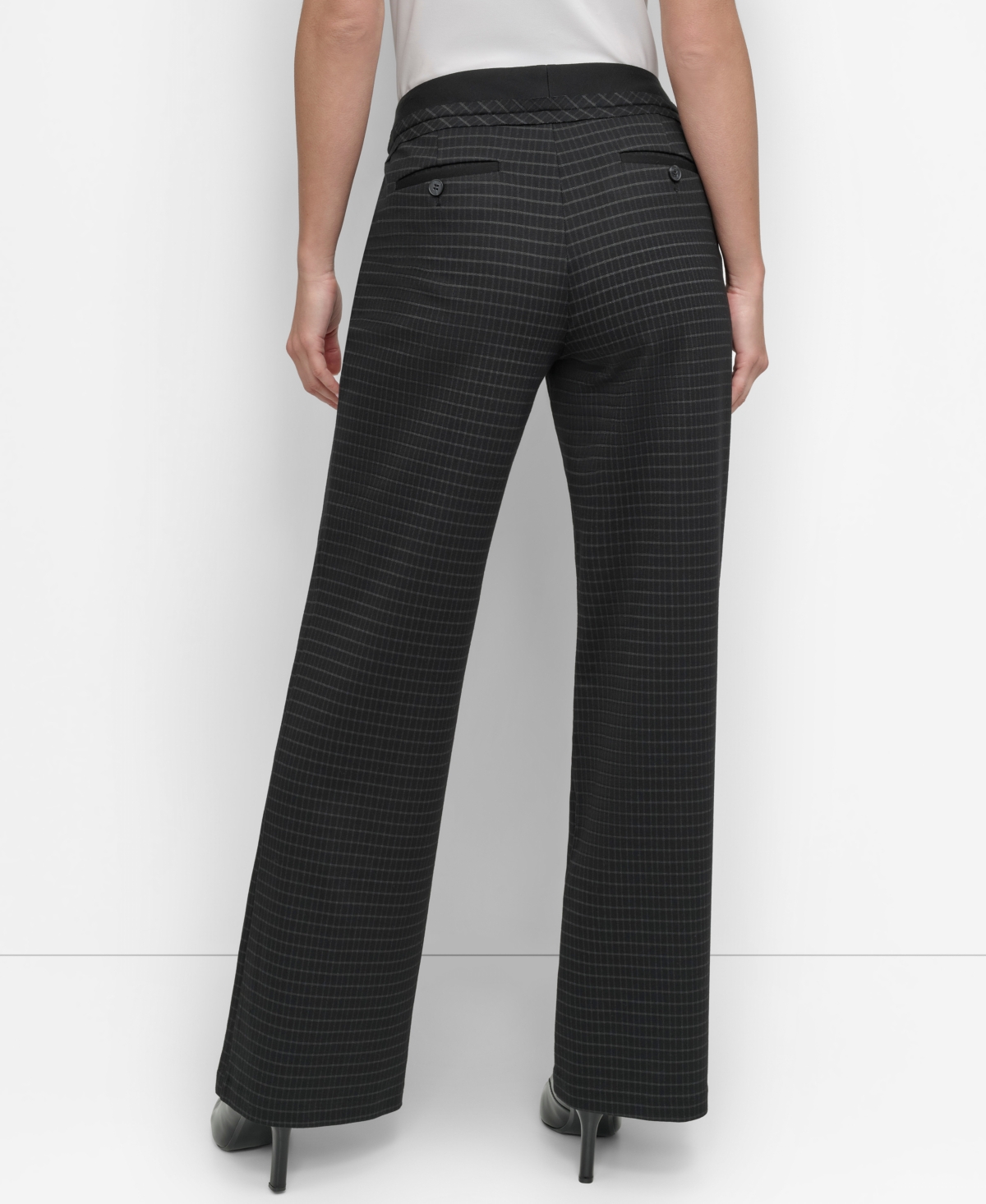Dkny Women's Classic Plaid Ponte-Knit Pants - Bk/icy Chp