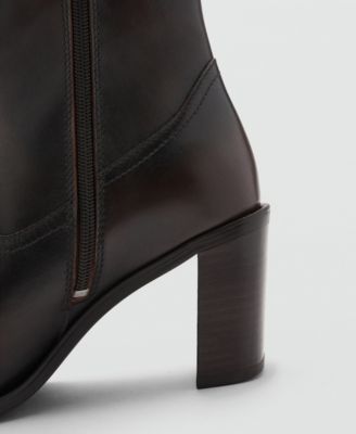 MANGO Women's Block Heel Leather Ankle Boots