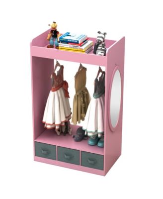 Kids Open Hanging Armoire Closet with Mirror, Costume Organizer Rack, Pink