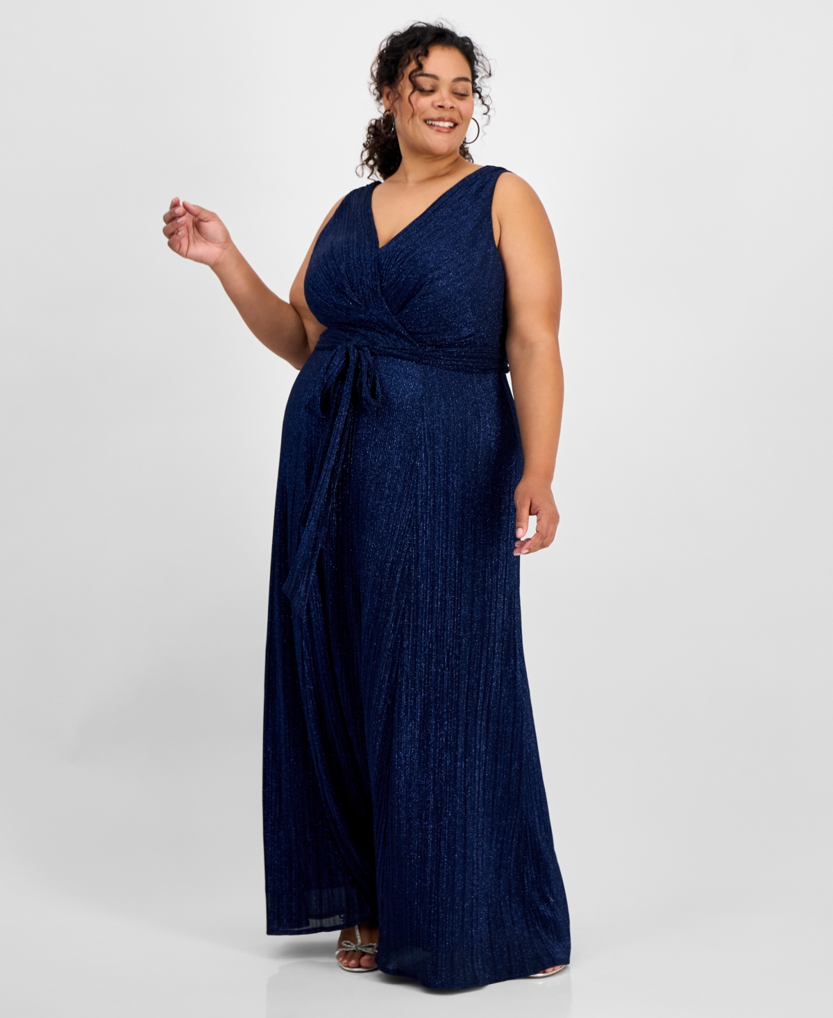 ALEX EVENINGS PLUS SIZE SLEEVELESS V-NECK A-LINE GOWN 
