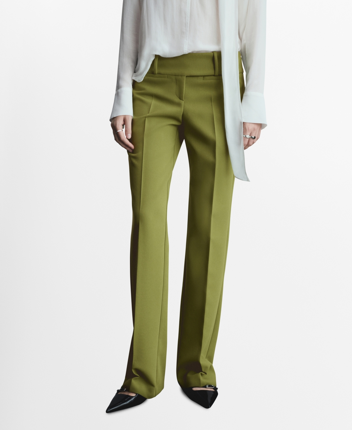 Mango Trousers Green In Green