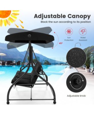 3 Seat Outdoor Porch Swing with Adjustable Canopy-Black
