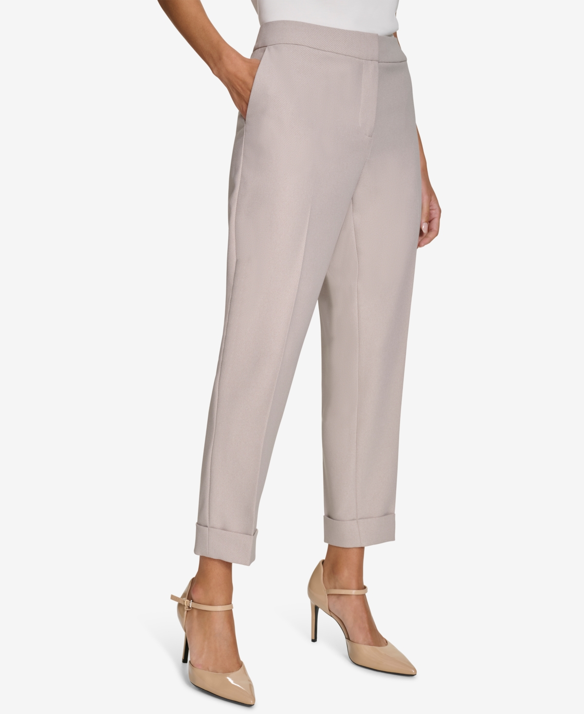 Calvin Klein Women's Cuffed Twill Ankle Trousers -cream
