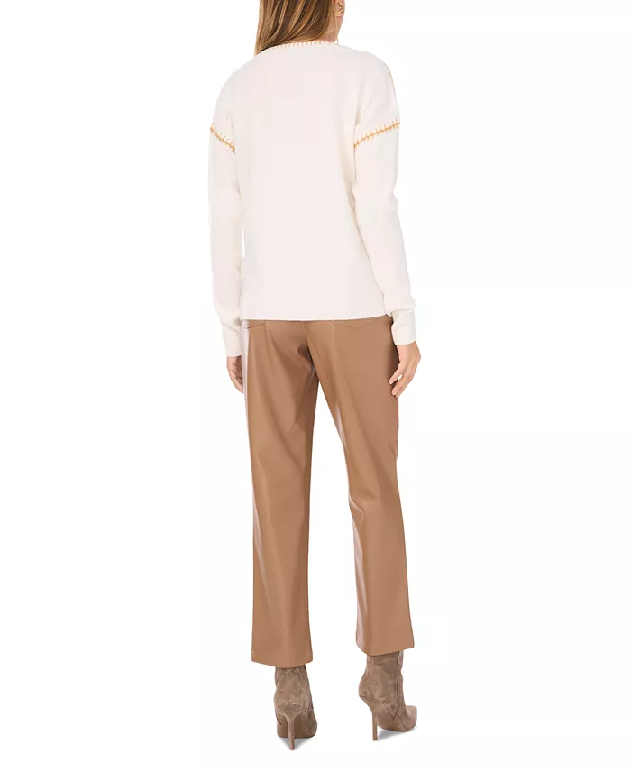 Women's V-Neck Whip-Stitch Trim Long-Sleeve Sweater - thumbnail 7