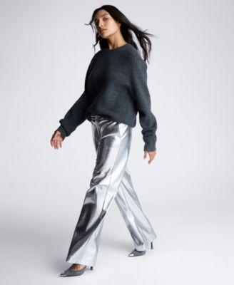 Oversized Sweater Metallic Faux Leather Pants