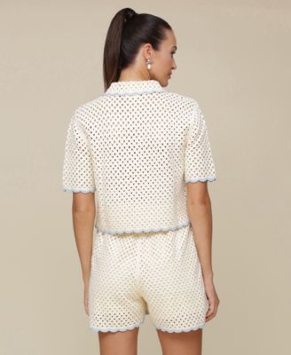 Avec Les Filles Scalloped Crocheted Cardigan - Scalloped Crocheted Shorts