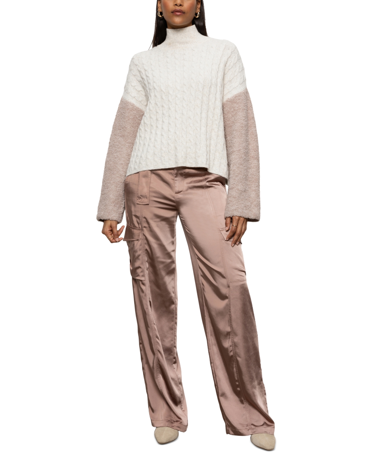Sanctuary Women's High-Neck Boucle-Sleeve Sweater