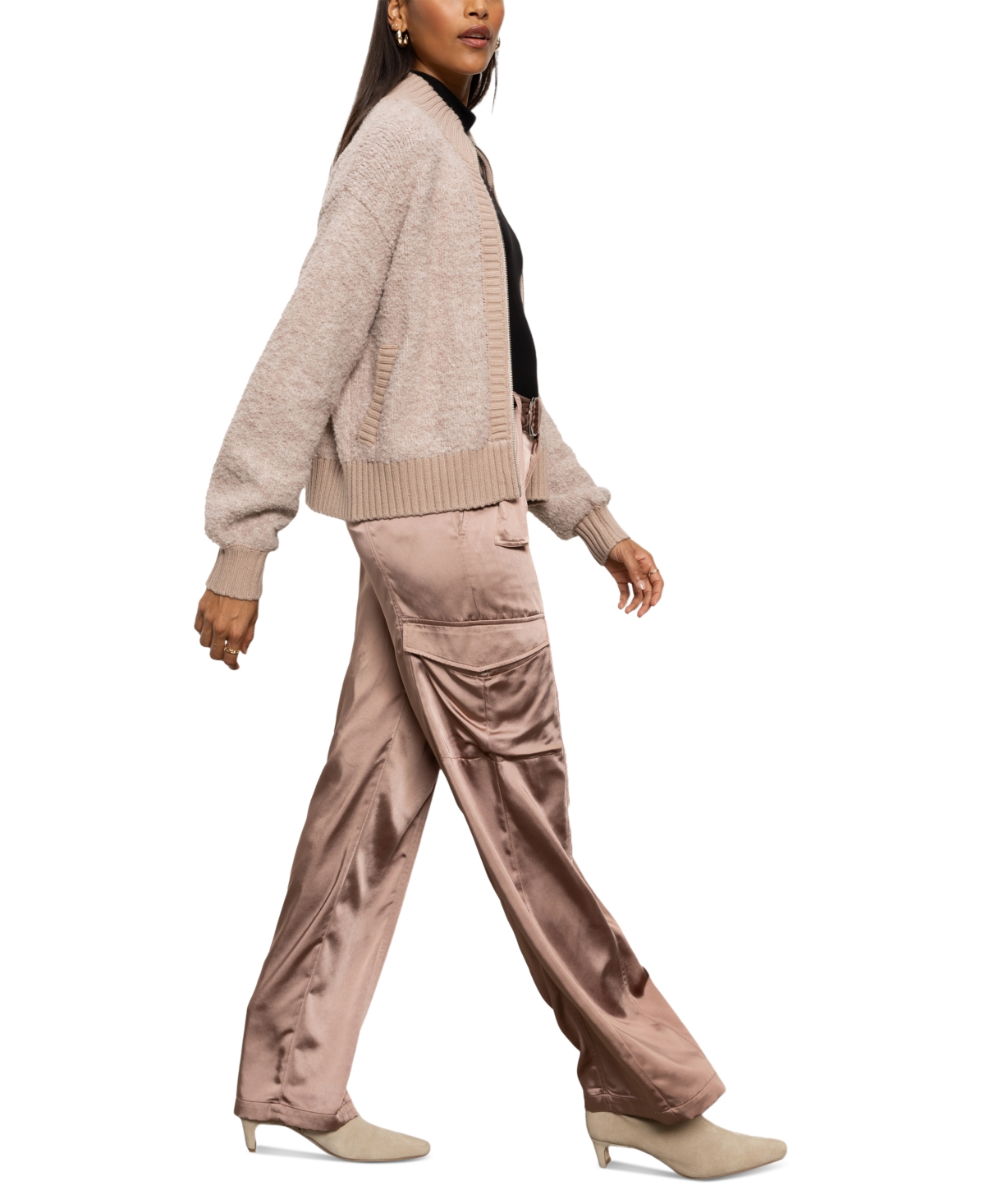 Sanctuary Women's Boucle-knit Zip-front Bomber Jacket In Feather