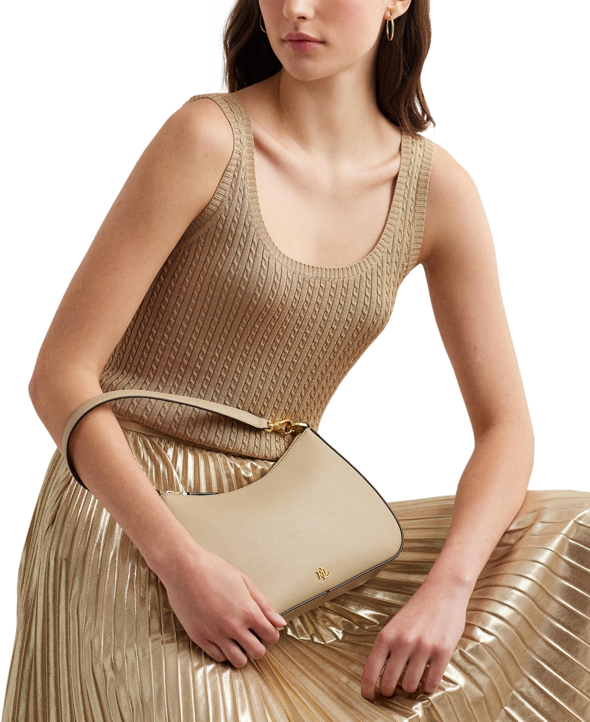 Ralph Lauren Women's Crosshatch Leather Medium Danni Shoulder Bag In Birch Tan