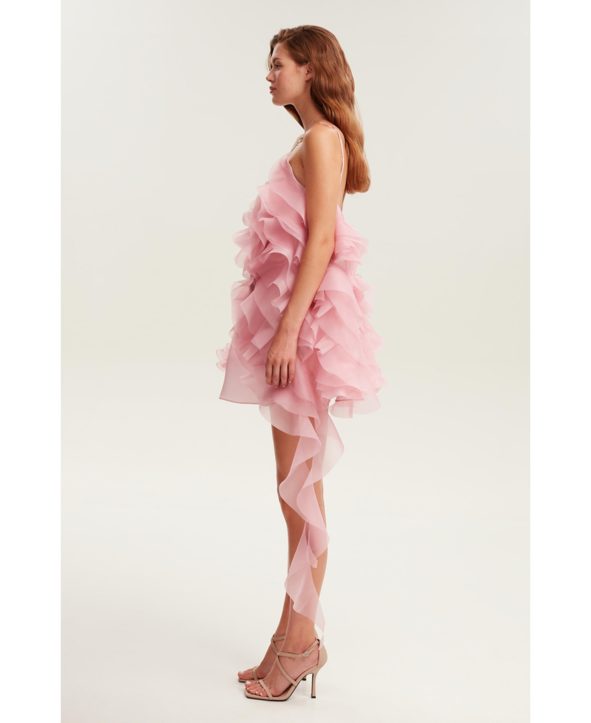 Milla Women's Romantic Ruffled Pk Mi Dress With Rose Appliques