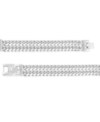 Men's Diamond Cross Double Curb Chain Bracelet (3/8 ct. t.w.) in Sterling Silver
