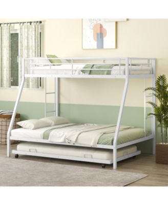 Twin Over Full Bunk Bed Frame with Trundle for Guest Room-White