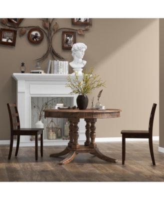 Set of 2 Wood Dining Chairs with Solid Rubber Wood Legs-Brown