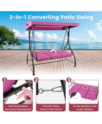 3 Seat Outdoor Porch Swing with Adjustable Canopy-Wine