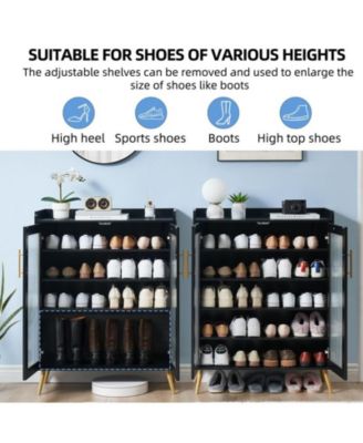 Shoe Cabinet with Glass Doors, 5-Tier Entryway Shoe Organizer Storage Rack with Large Storage and Adjustable Shelves for Hallway, Living Room, Black