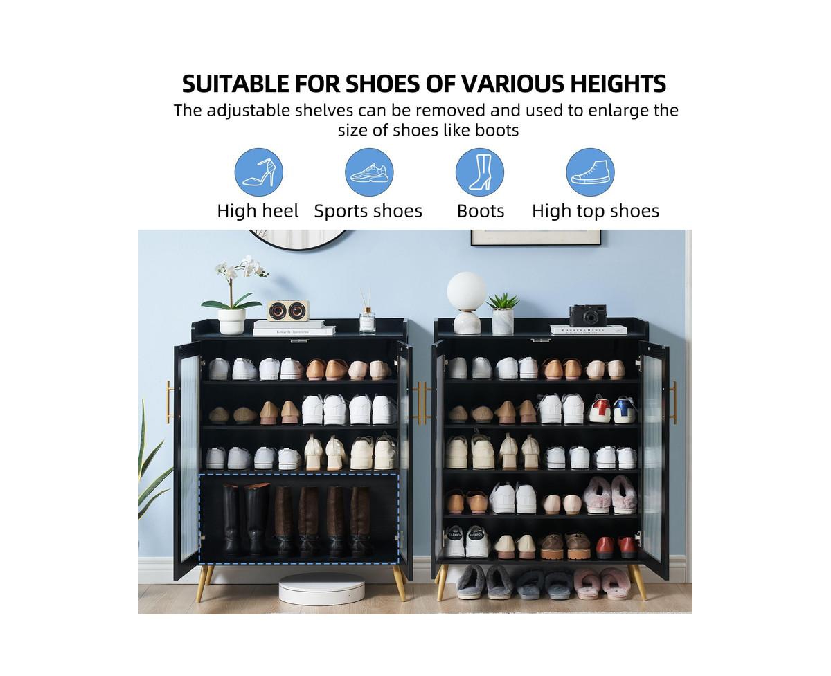 gaomon Shoe Cabinet with Glass Doors, 5-Tier Entryway Shoe Organizer Storage Rack with Large Storage and Adjustable Shelves for Hallway, Living Room,