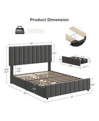 Bed Frame With 4 Storage Drawers And Adjustable Headboard, Linen Upholstered Platform Bed Frame With Wooden Slats Support, No Box Spring Needed