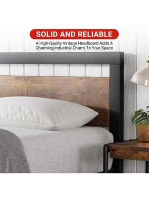 Bed Frame With Headboard, Industrial Platform Bedframe No Box Spring Needed, 14 Inch Metal Mattress Frame Noise Free