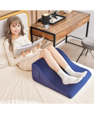 Bed Wedge Pillow with Tablet Pillow Stand and Side Pockets-Navy