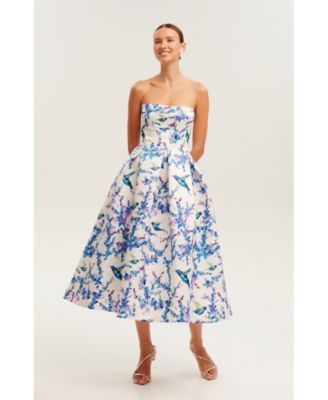 Women's Strapless Midi Dress With A Flower Print