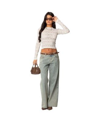 Womens Daisey Textured Sheer Lace Top