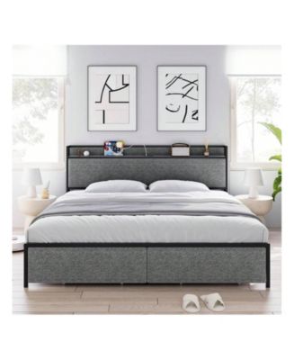 gaomon Size Bed Frame With 2 Drawers And Shelf Headboard, Charging ...