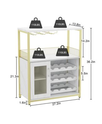 Wine Bar Cabinet with Detachable Wine Rack, Bar Rack Cabinet with Glass Holder and 1 Drawer, Mesh Door, Small Sideboard