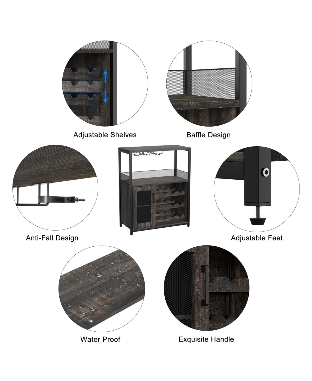 gaomon Wine Bar Cabinet with Detachable Wine Rack, Bar Rack Cabinet with Glass Holder and 1 Drawer, Mesh Door, Small Sideboard