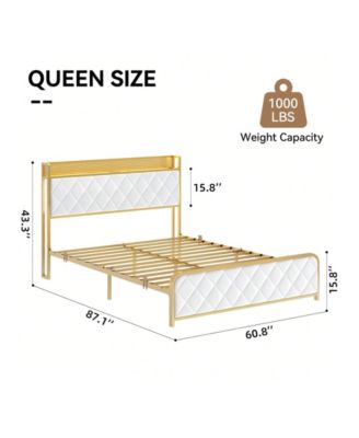 Full/Queen/King Size Bed Frame, Storage Headboard With Charging Station, Platform Bed With Velvet Backrest, No Box Spring Needed, Easy Assembly