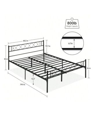 Metal Platform Bed Frame With Headboard And Footboard, Heart Shaped Bed Frame, 12.2 Inch Under Bed Storage, Steel Slat Support, No Box Spring Needed, Easy Assembly