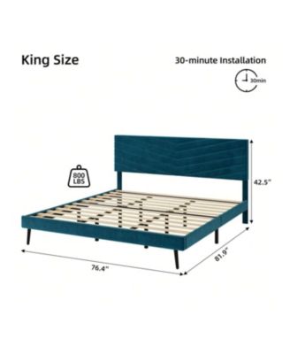 Full/Queen/King Size Upholstered Bed Frame, Velvet Bed Frame Queen With Adjustable Headboard, Platform Bed Frame And Headboard, Noise-Free, No Box Spring Needed