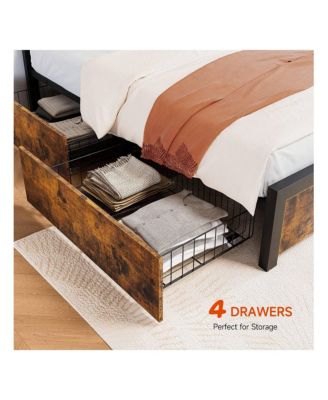 Full/Queen Bed Frame With 4 Drawers,Bed Frame With Storage, Full Metal Platform Bed Frame With Wood Headboard, Noise Free, No Box Spring Needed