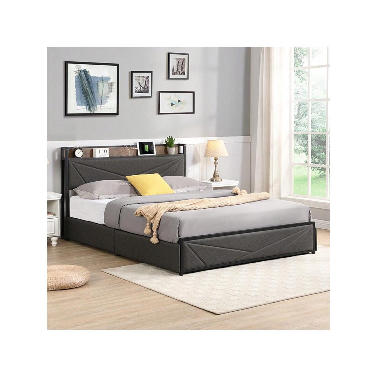 gaomon Bed Frame, Size Bed , Storage Headboard With Charging Station, Solid And Stable, Noise Free, No Box Spring Needed, Easy Assembly - Gr