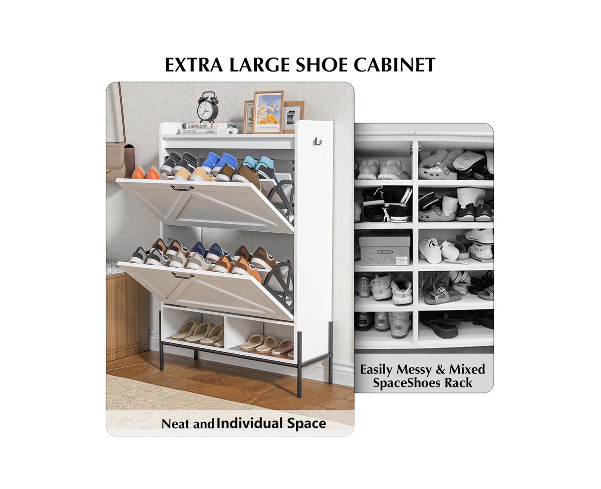 gaomon Shoe Cabinet, Shoe Storage Cabinet with 2 Flip Drawers, Large Capacity Entryway Shoe Storage with Metal Legs, Narrow Shoe Cabinet Storage for E