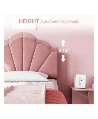 Twin Platform Bed Frame, Velvet Upholstered Platform Bed Frame With Height Adjustable Headboard, Strong Wood Slat Support, Solid And Stable, Easy To Assemble