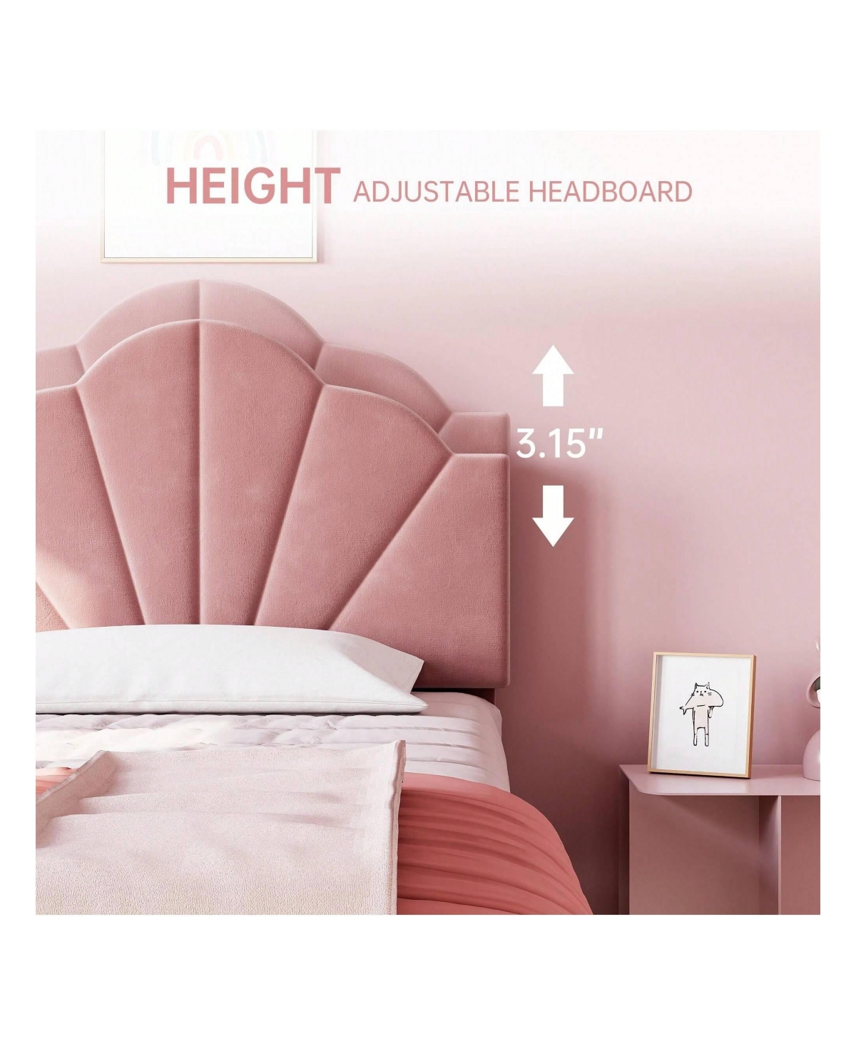 gaomon Twin Platform Bed Frame, Velvet Upholstered Platform Bed Frame With Height Adjustable Headboard, Strong Wood Slat Support, Solid And Stable, Ea