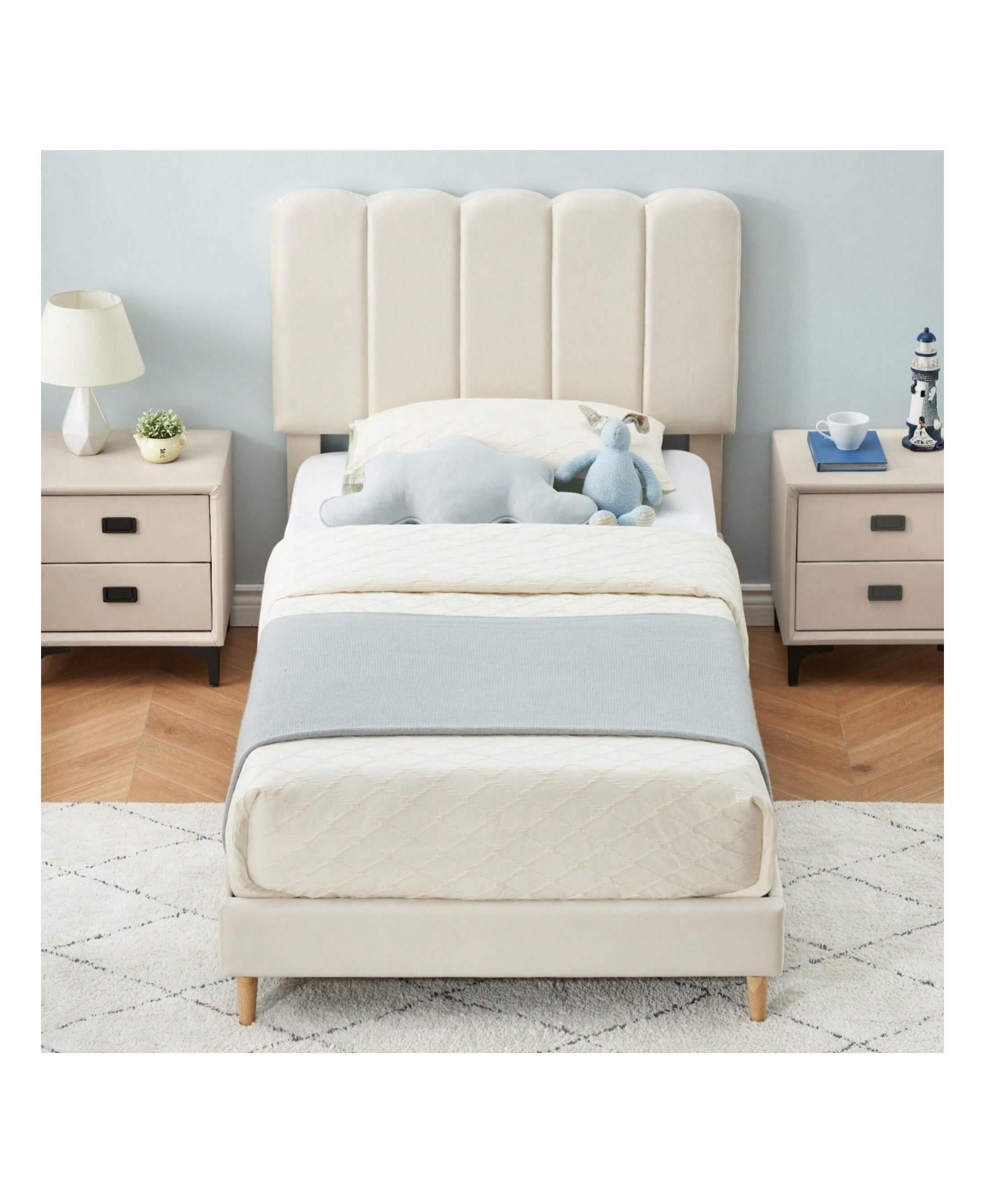 gaomon Twin Bed Frame For Girls, Velvet Upholstered With Headboard, No Box Spring Needed, Wooden Slats Support, Easy Assembly