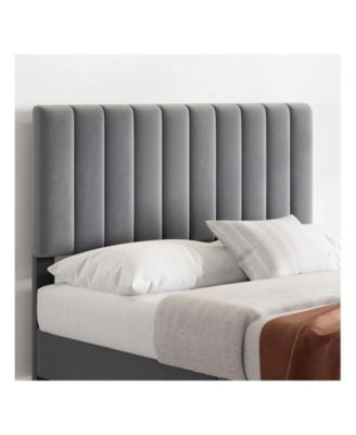 Platform Bed Frame With Adjustable Velvet Upholstered Headboard, Mattress Foundation With Wooden Slat Support, No Box Spring Needed, Dark Grey